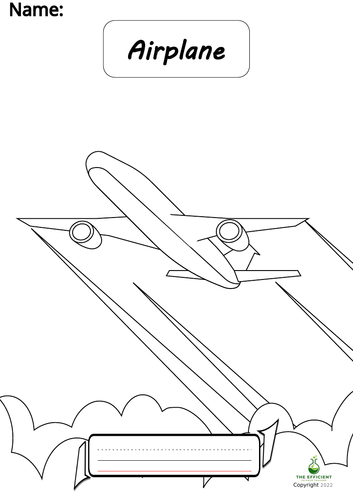 Airplane - Writing Practice/Colouring Page Vehicles