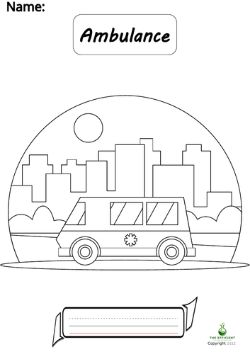 Ambulance - Writing Practice/Colouring Page Vehicles