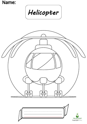Helicopter - Writing Practice/Colouring Page Vehicles