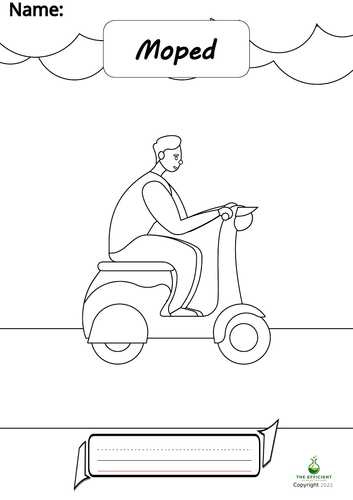 Moped - Writing Practice/Colouring Page Vehicles