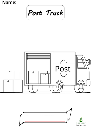 Post Truck - Writing Practice/Colouring Page Vehicles