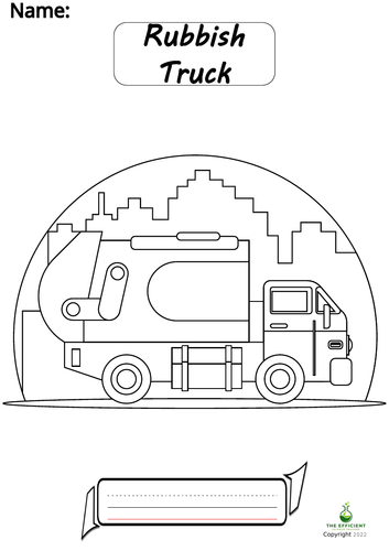 Rubbish Truck - Writing Practice/Colouring Page Vehicles
