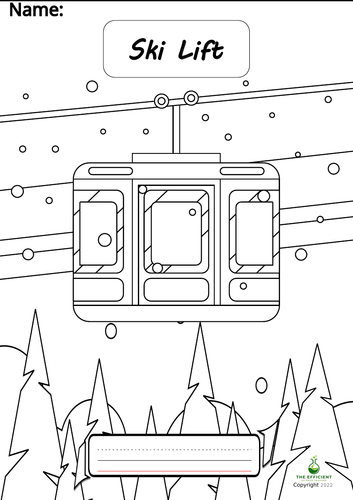 Ski Lift - Writing Practice/Colouring Page Vehicles