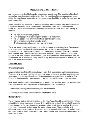 AS/A Level Physics; Dealing with Measurements and Uncertainties