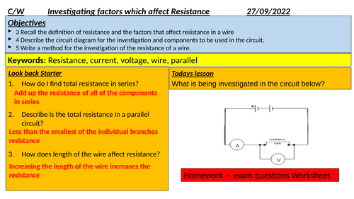 Investigating factors affecting resistance RP15 GCSE Physics