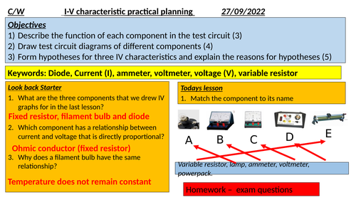 Investigating IV characteristics GCSE PHYSICS