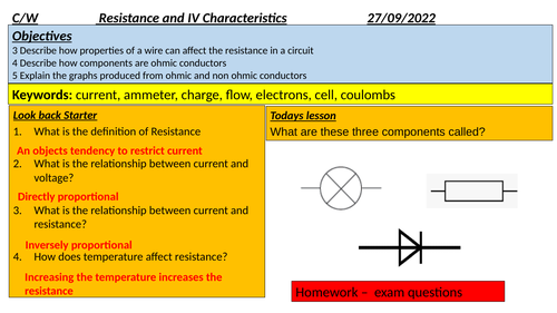 Resistance and IV characteristics GCSE PHYSICS