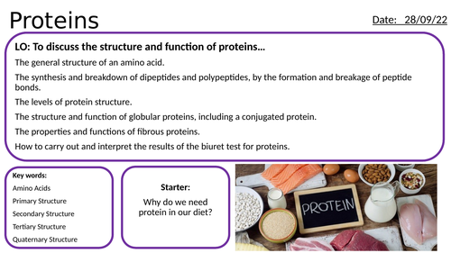 AS/A2-Level AQA Biology Structure and Types of Protein Amino Acids Biuret Test Full Lesson