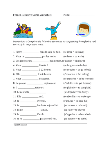 French Reflexive Verbs Past Tense Exercises