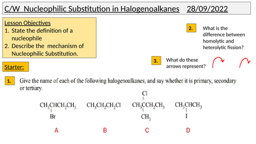 Nucleophilic substitution A LEVEL