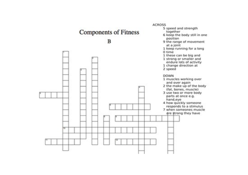 Unit 1: Fitness for Sport components of fitness crossword Teaching