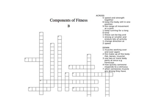 Unit 1: Fitness for Sport components of fitness crossword