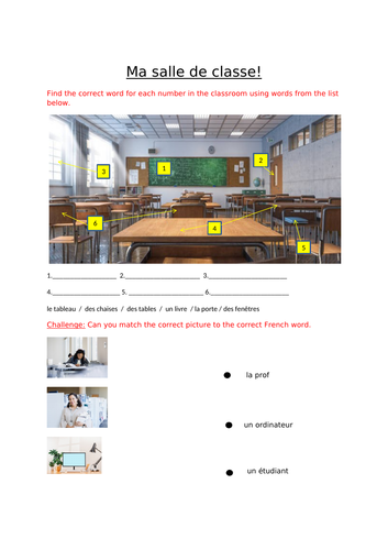 French classroom vocabulary activity
