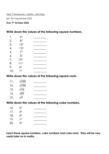 Squares, Cubes, Primes and Roots