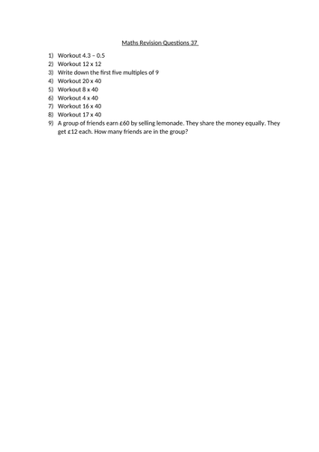 maths revision worksheet 37