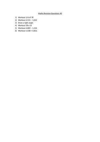 maths revision questions 40 | Teaching Resources