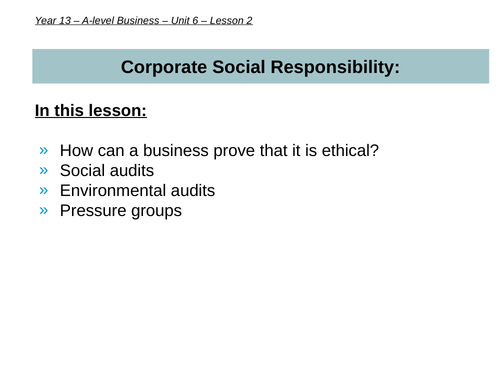 Social audits; environmental audits (A-level Business)