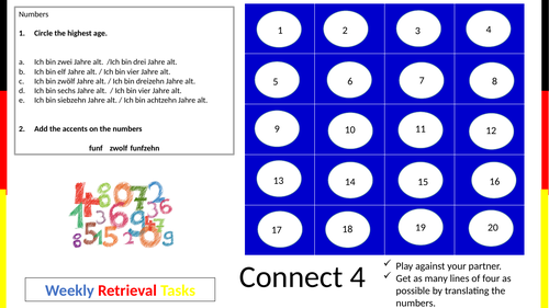 German number retrieval task 1-20