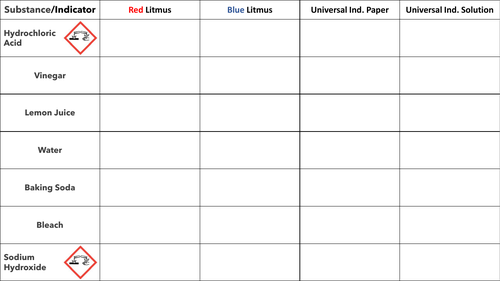 Acids and Bases - Testing pH - Placemat Activity