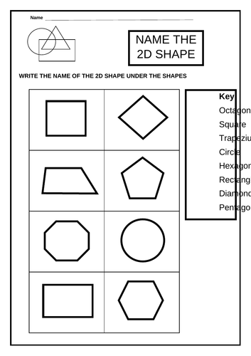 Name the 2D Shape (with key)