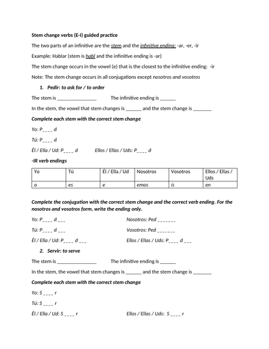E-I stem change verbs guided practice