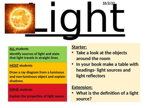 KS3 physics, light, shadows, ray diagrams