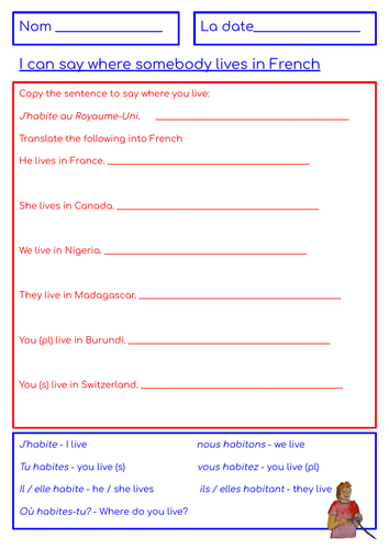 French verbs - habiter - sentences