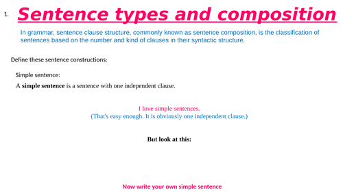 Literacy lesson on sentence structure/ construction/ composition