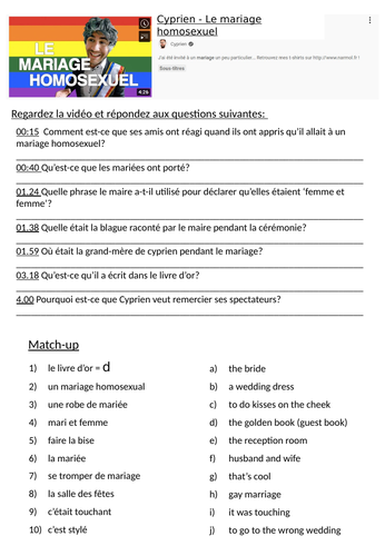 Cyprien 'le mariage homosexuel' A level worksheet