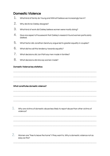 Domestic Violence and Families - A-Level Sociology