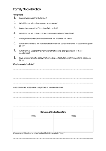 Family Social Policy - A-Level Sociology