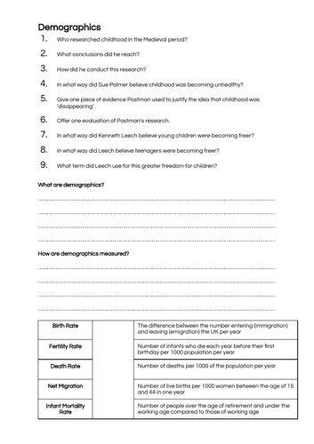 Demographics - Sociology A-Level