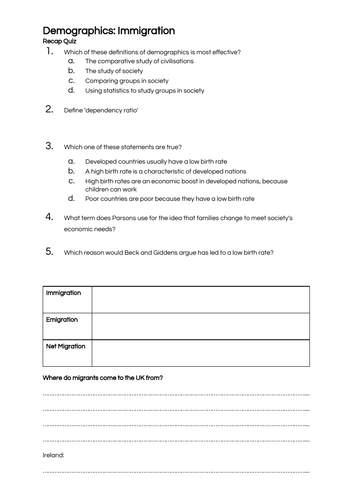Demographics & Immigration - A-Level Sociology