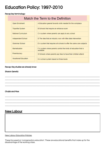 New Labour Education Policies- A-Level Sociology