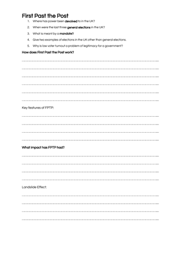 First Past the Post- A-Level Politics