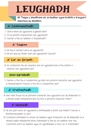 Reading Comprehension Questions (Gaelic/Gaidhlig)