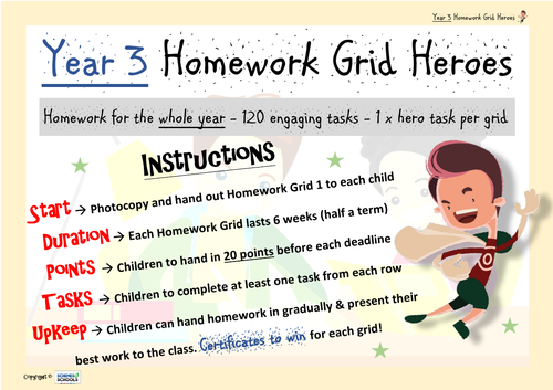 homework grids year 3