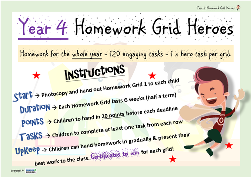 homework grid ideas year 4
