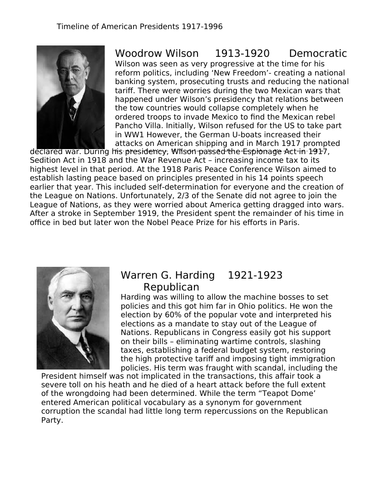 Timeline of US presidents 1917-96