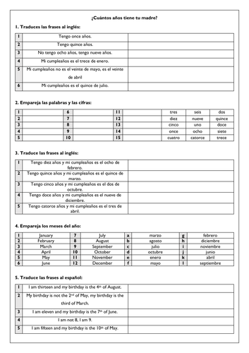 Spanish Numbers, Age, Birthday, Family - KS3