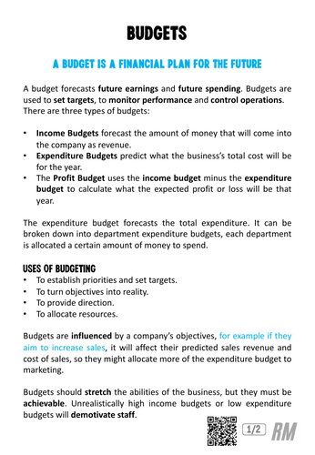 Budgets Business Revision