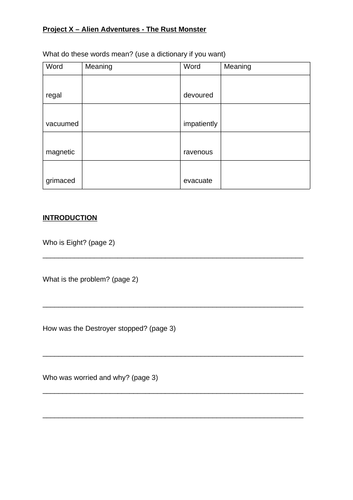 The Rust Monster - Project X - Comprehension Sheets | Teaching Resources