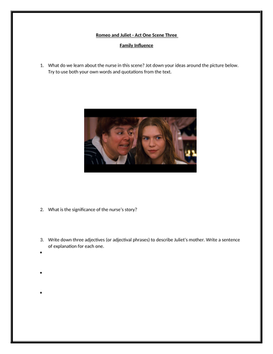 Romeo and Juliet Act 1 Scene 3 Worksheet