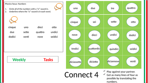 Italian numbers 1-20 Revision and or retrieval task