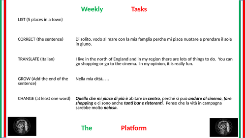 Italian memory platform task -where I live KS3 or GCSE