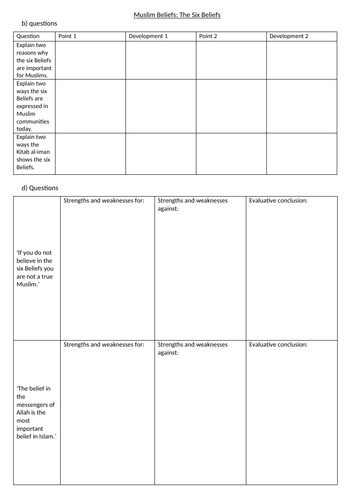 GCSE Edexcel Islam paper - b and d questions | Teaching Resources