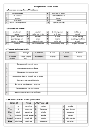 Spanish KS3 Family activities - AR verbs - la familia