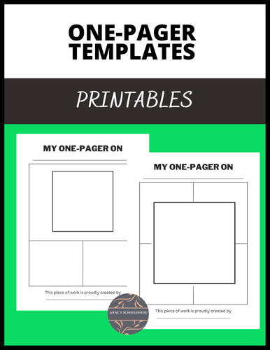 One-Pager Templates/Four Squares/Graphic Organizers