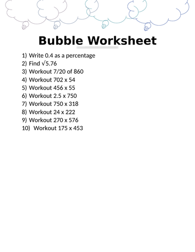 BUBBLE WORKSHEET 1