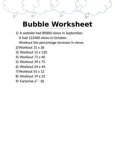 BUBBLE WORKSHEET 3